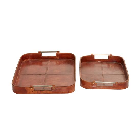 Brown Leather Rustic Tray Set